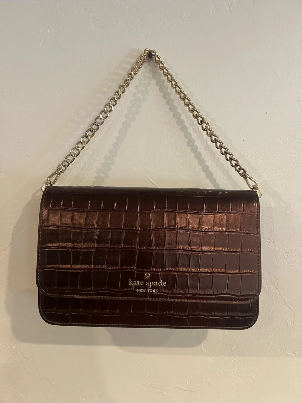 kate spade Brown Croc-Embossed Leather Crossbody with Adjustable Strap w/Wallet